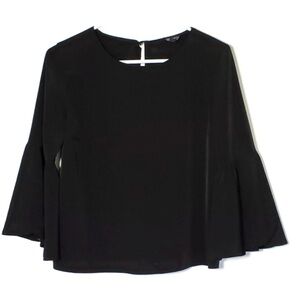 Topshop Blouse Black Split Bell 3/4 Sleeve Button Keyhole Women’s Top Size 2